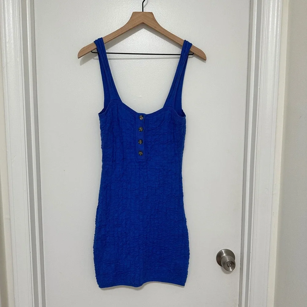 Free People‎ | FP Beach | Woman's Coral Blue Textured Knit Mini Dress, Size S